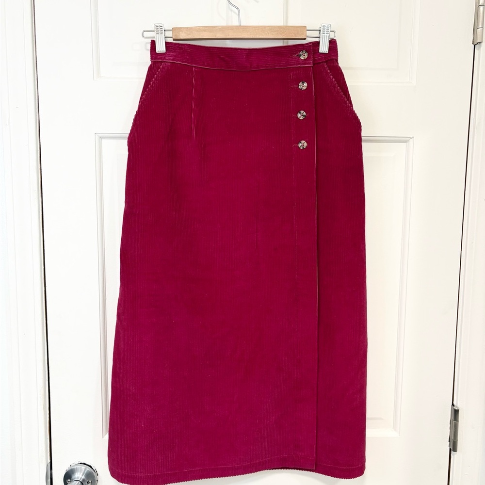 Vtg LL Bean Corduroy Long Wrap Skirt Pink Magenta Pockets USA Cottagecore Sz 8‎